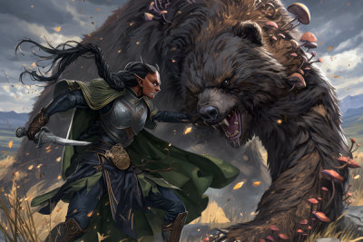 Daro battles the entangled bear.